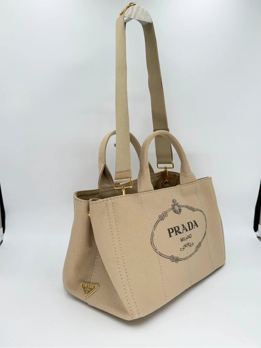 Prada Canapa Large Khaki Tote w/Dust Bag and Entrupy COA Very Good Condition - Picture 2 of 16